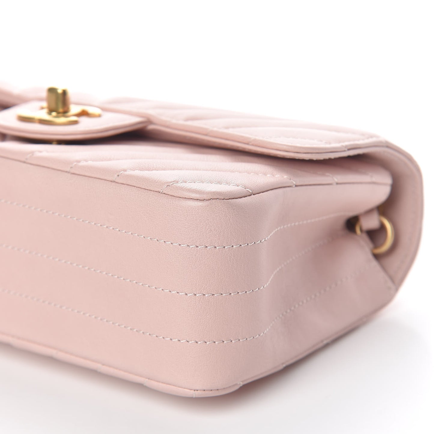 Calfskin Chevron Quilted Mini Rectangular Flap Light Pink