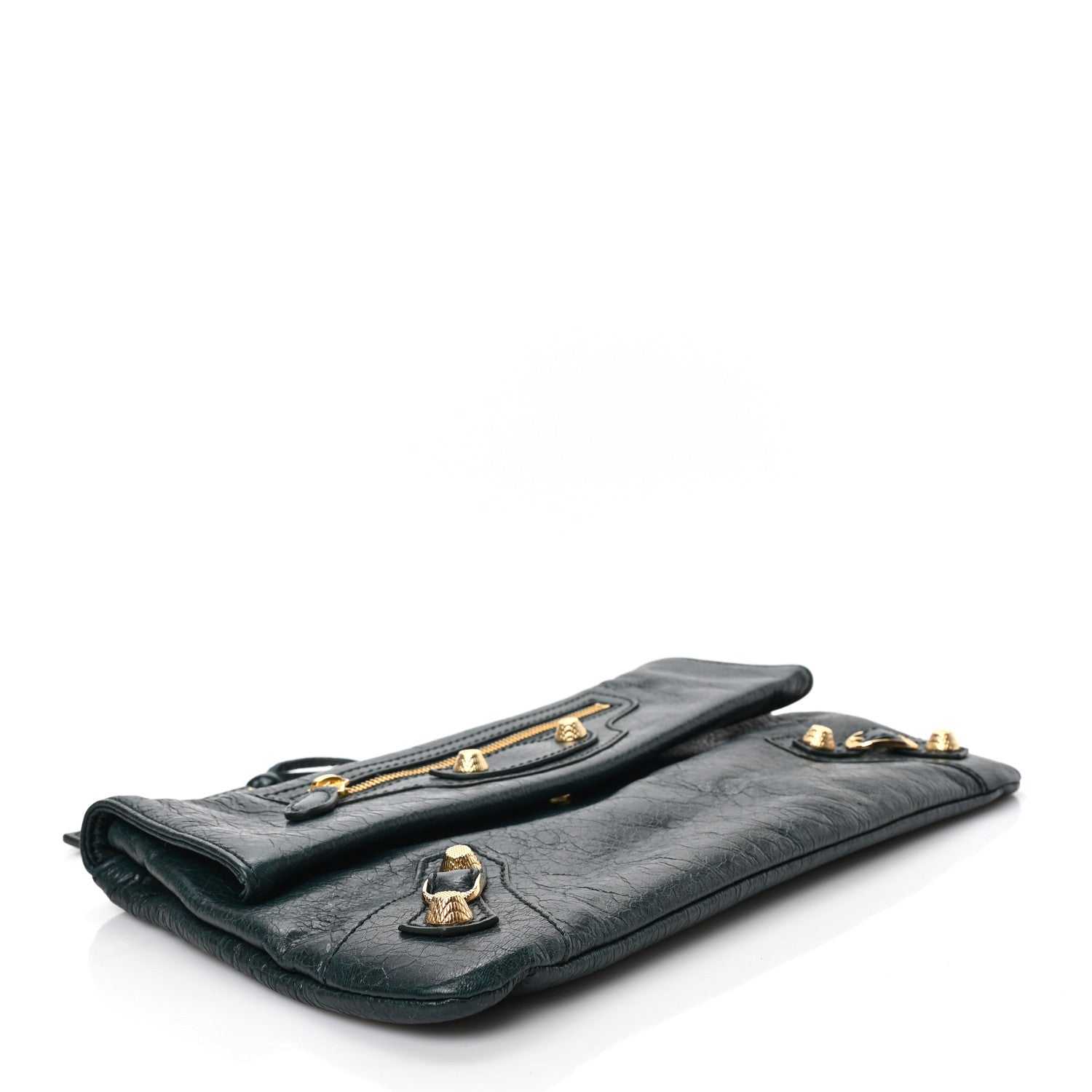 Balenciaga Agneau Giant 12 Gold Hardware Envelope Strap Clutch Vert Pinede 3 of 7