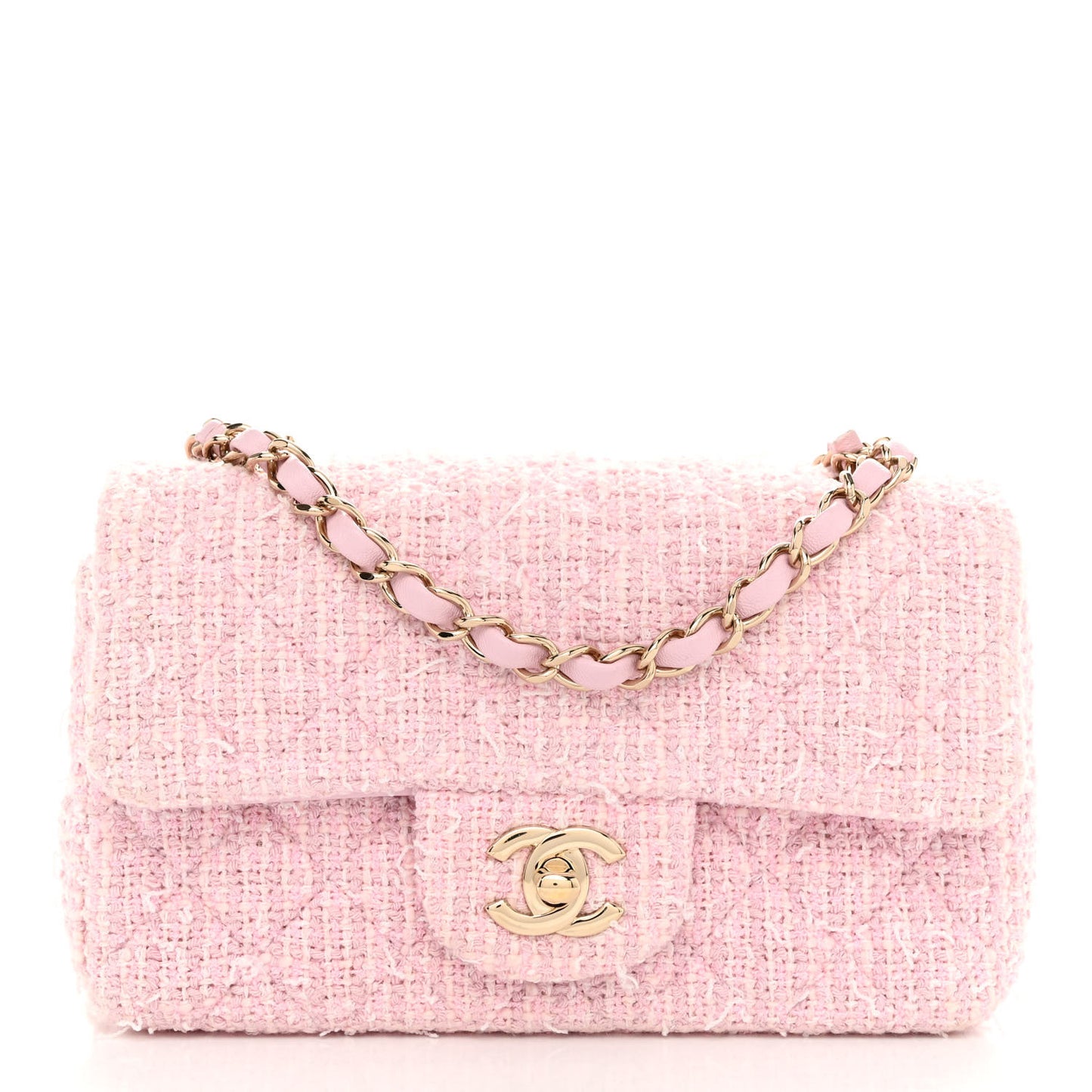 Tweed Quilted Mini Rectangular Flap Pink