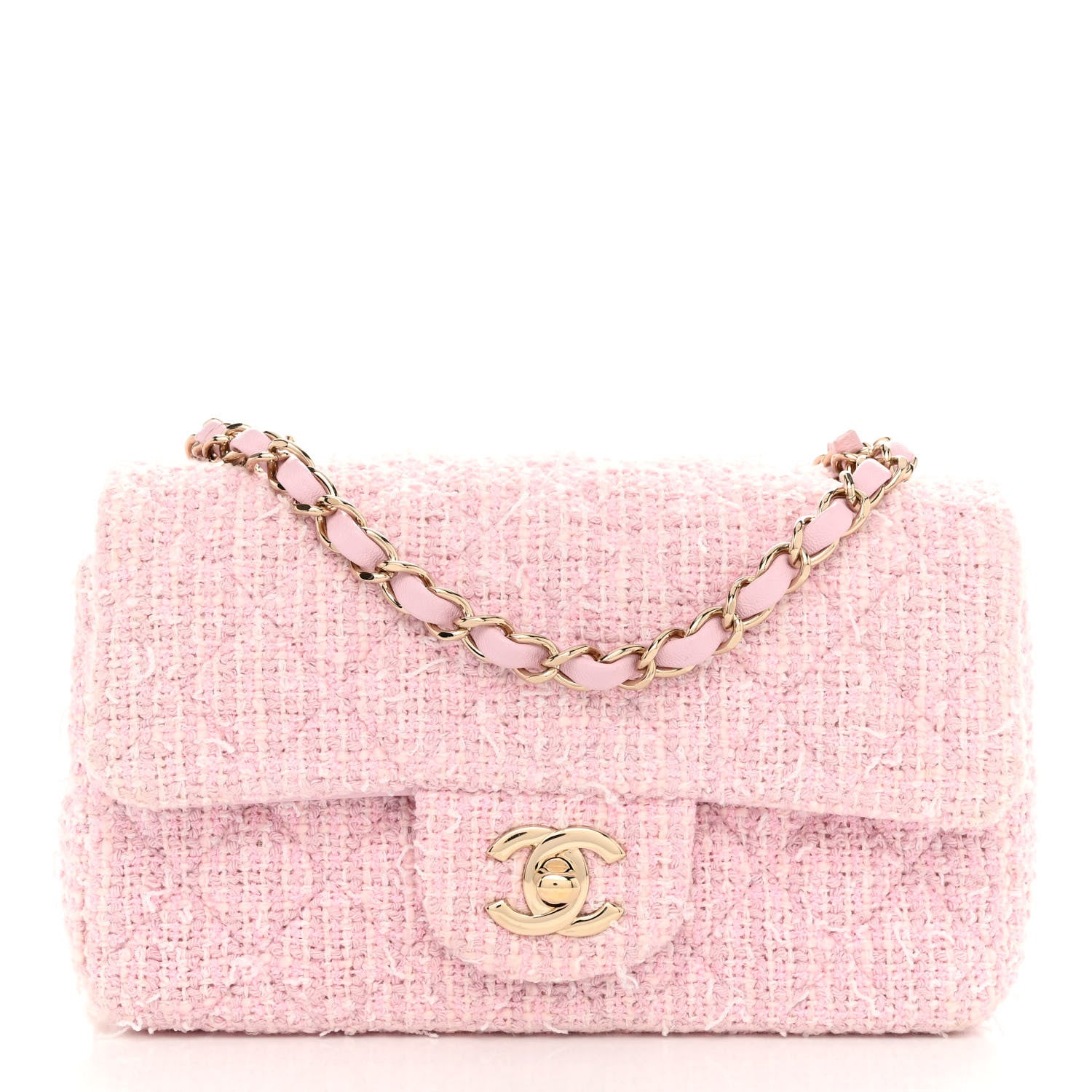Chanel Tweed Quilted Mini Rectangular Flap Pink 1 of 10
