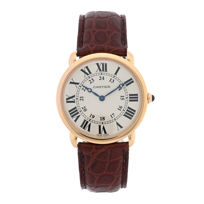 Cartier 18K Pink Gold Alligator 36mm Ronde Louis Manual Winding Watch Brown 1 of 4
