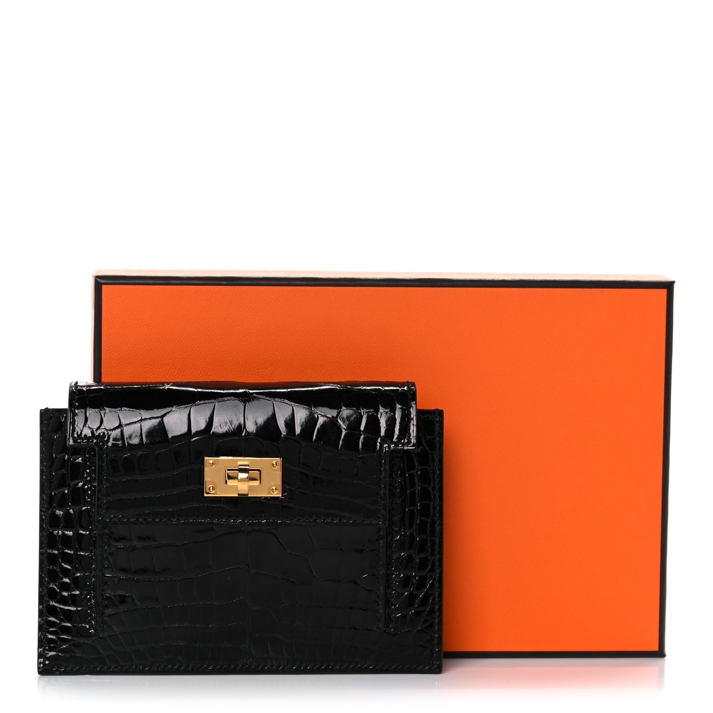 Shiny Alligator Kelly Pocket Compact Wallet Black