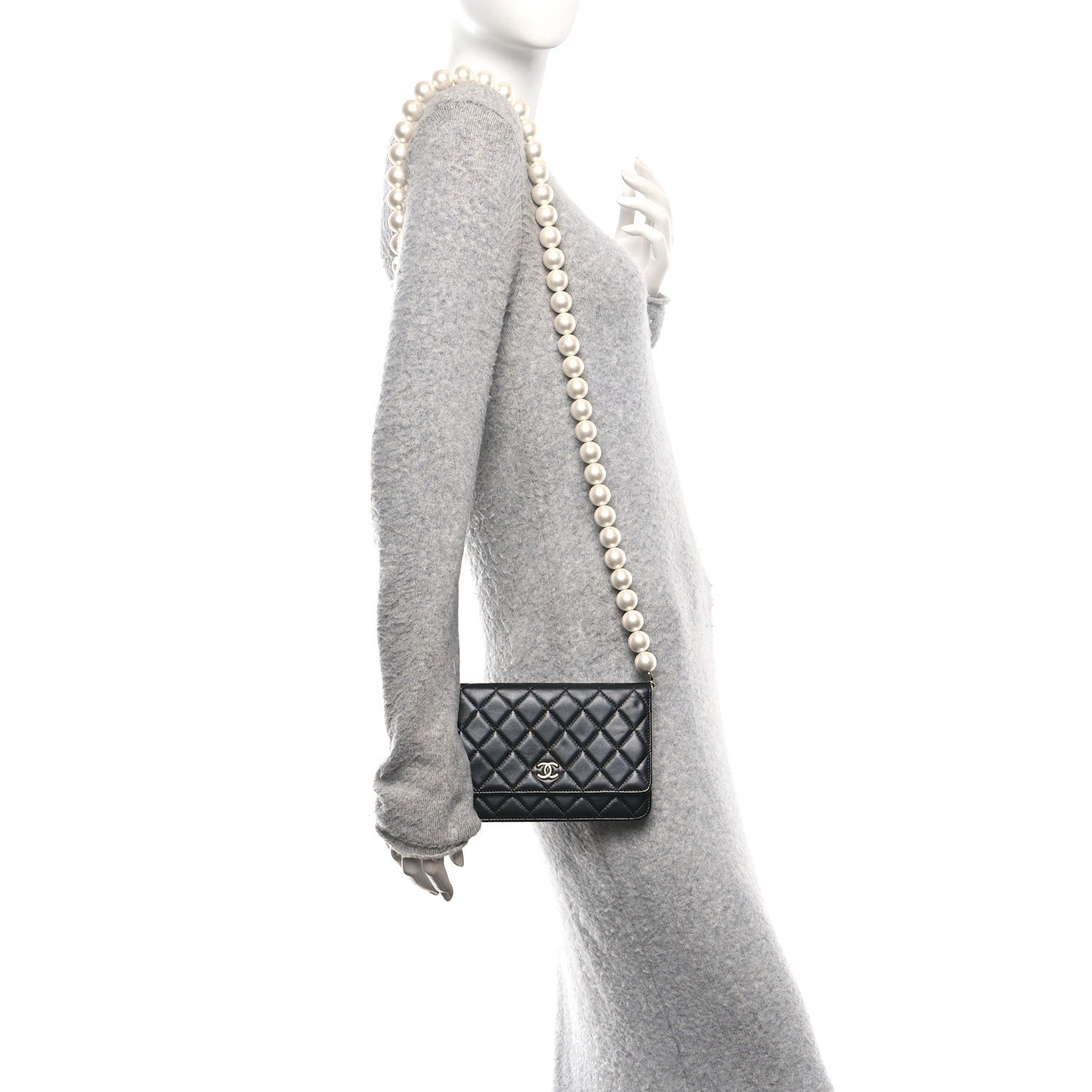 Chanel Lambskin Quilted Pearl Wallet On Chain WOC Light Pink Black 2 of 11