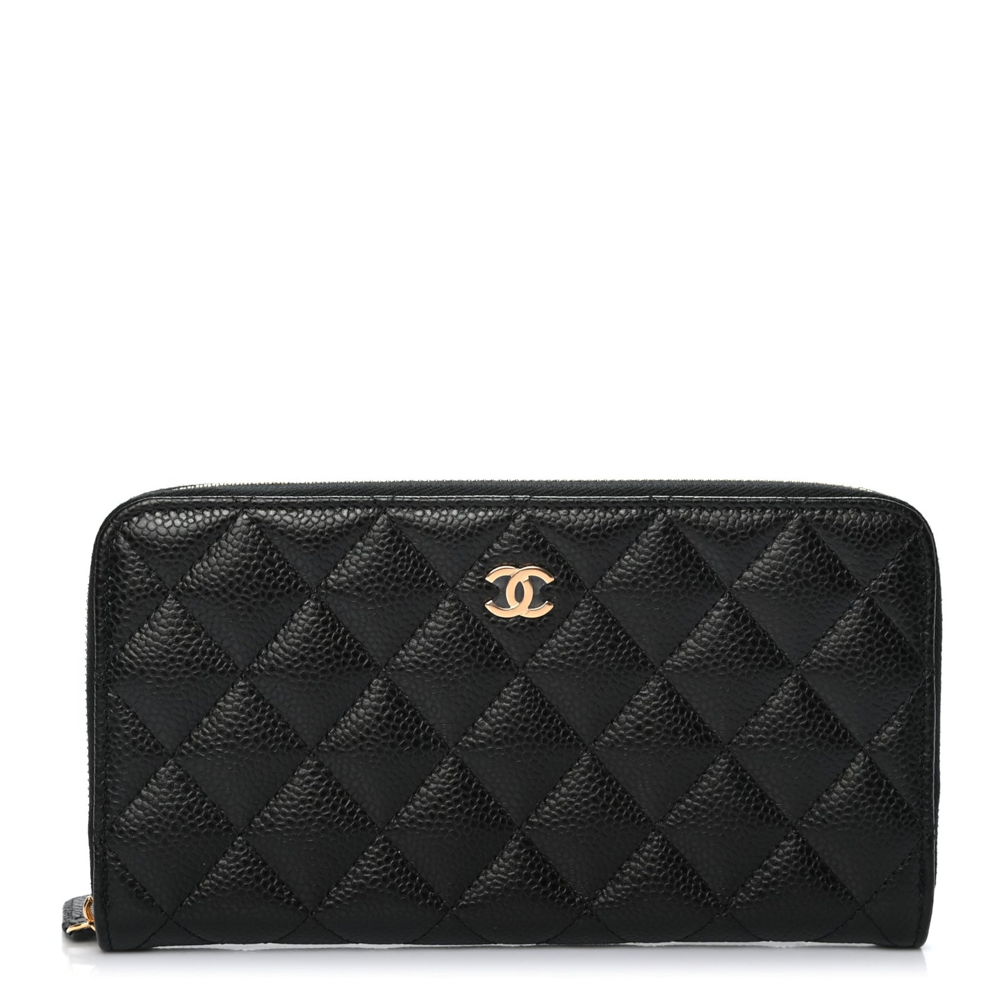 Caviar Quilted Large Gusset Zip Around Wallet Black