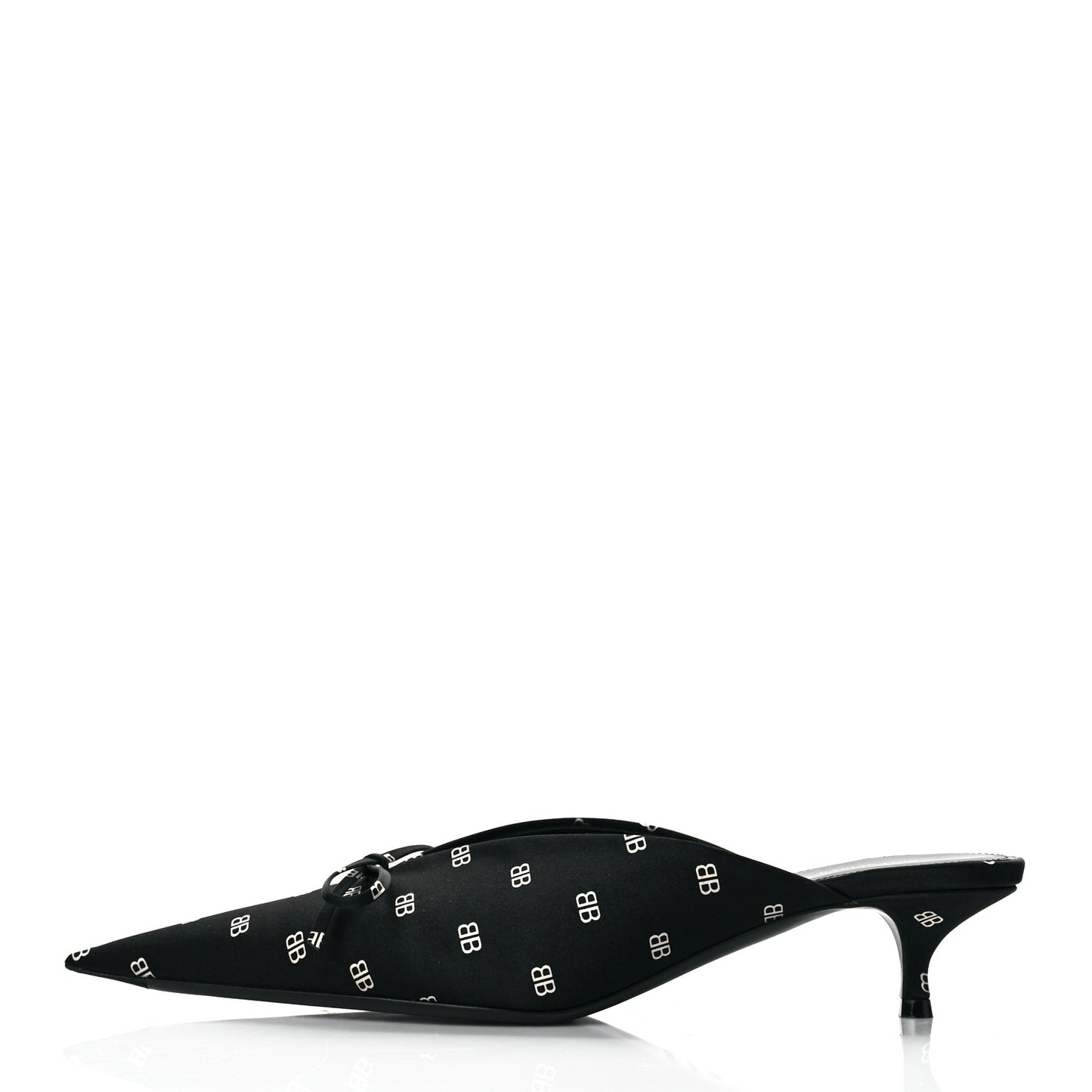 Crepe Satin BB Printed Knife Pointed Toe 40mm Mules 38.5 Black White