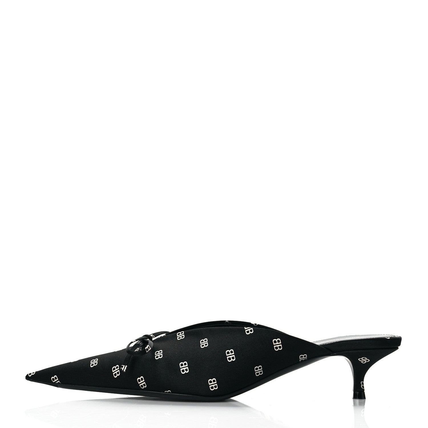 Balenciaga Crepe Satin BB Printed Knife Pointed Toe 40mm Mules 38.5 Black White 1 of 9