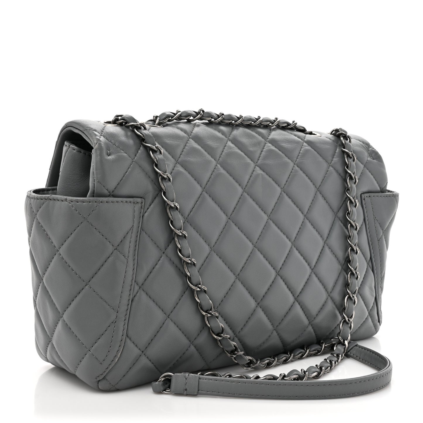 Lambskin Large Around Pockets Flap Dark Grey