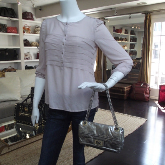 Metallic Crackled Calfskin Perforated Drill Flap Silver