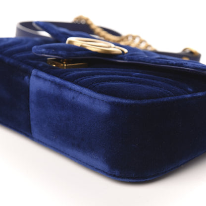 Gucci Velvet Matelasse Mini GG Marmont Shoulder Bag Cobalt Blue 7 of 9