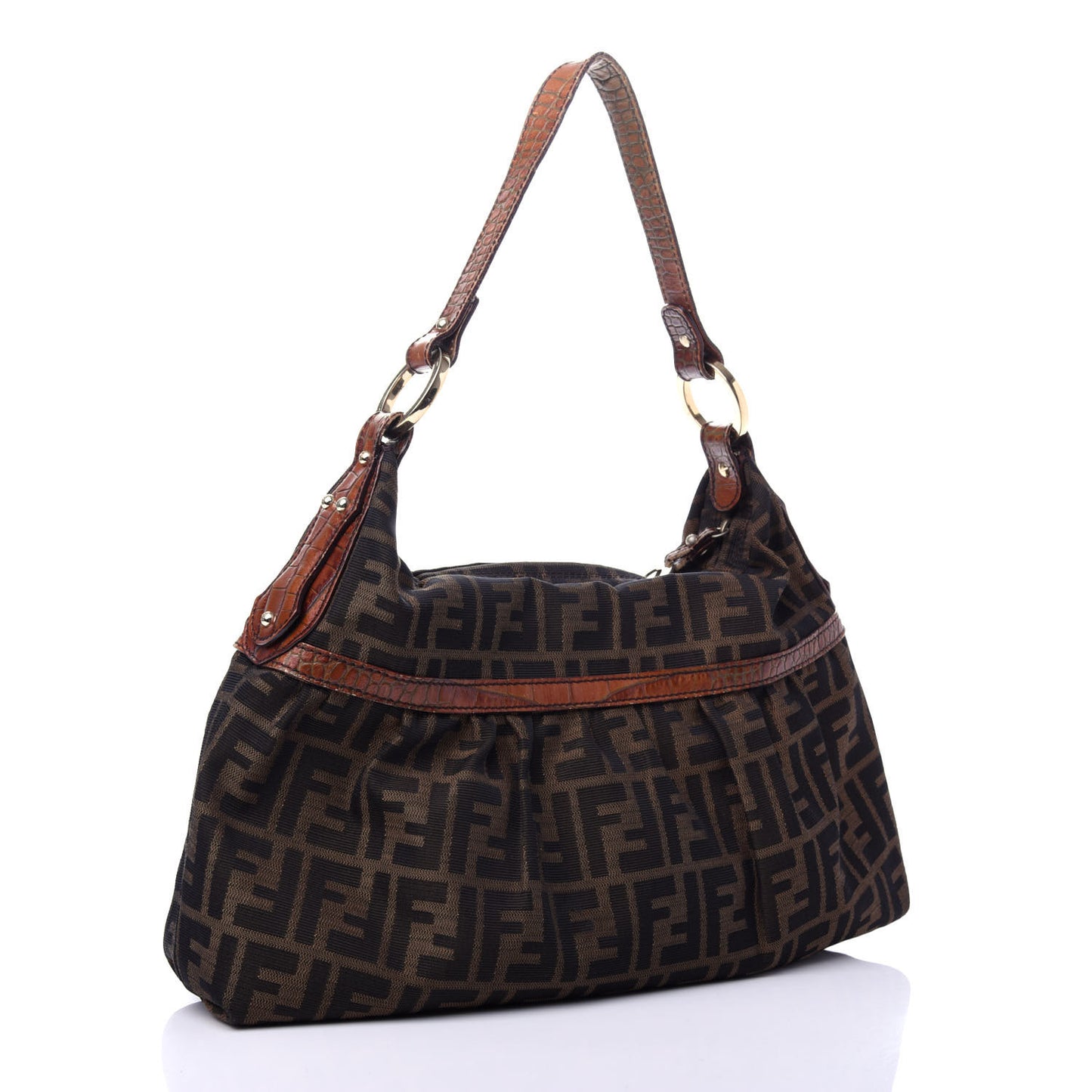 Zucca Calfskin Crocodile Embossed Chef Hobo Tobacco