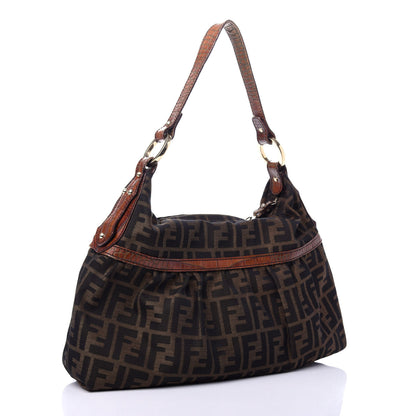 Fendi Zucca Calfskin Crocodile Embossed Chef Hobo Tobacco 3 of 11