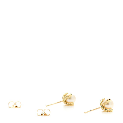 David Yurman 18K Yellow Gold Diamond Pearl 6mm Solari Earrings 3 of 4