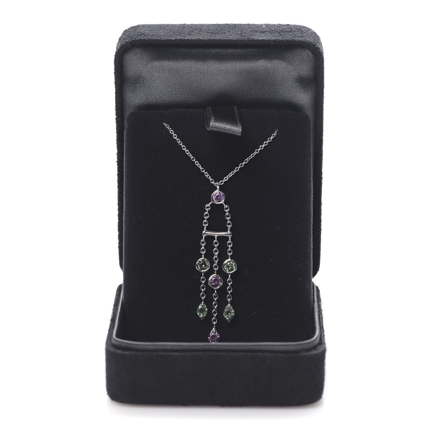 18K White Gold Green Pink Tourmaline Jazz Pendant Necklace