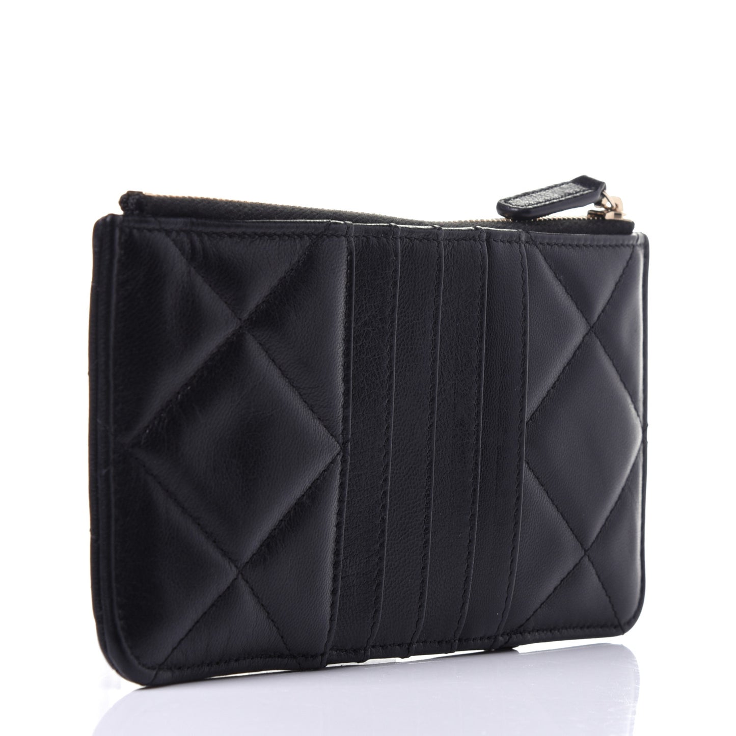 Goatskin Quilted Chanel 19 Flat Wallet Pouch Black