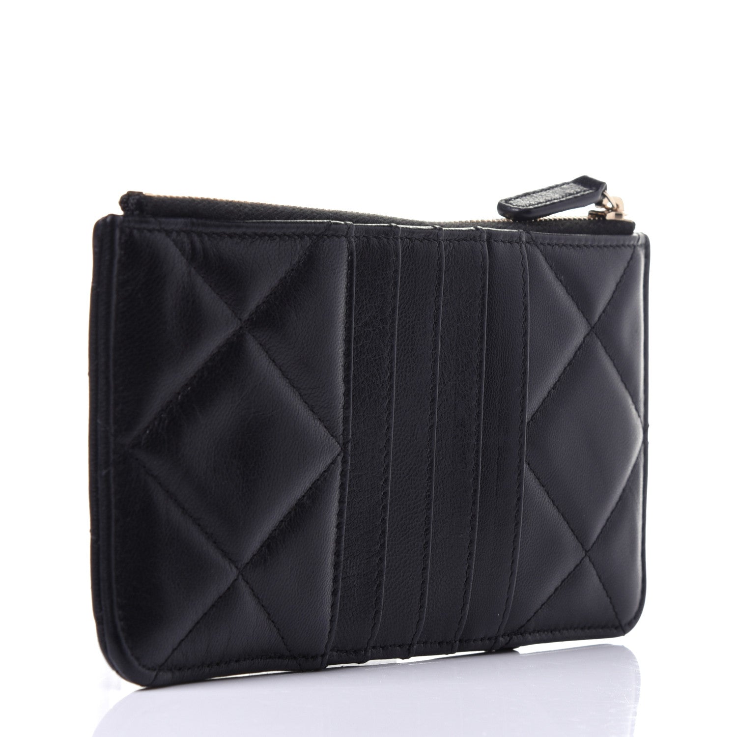 Chanel Goatskin Quilted Chanel 19 Flat Wallet Pouch Black 3 of 13
