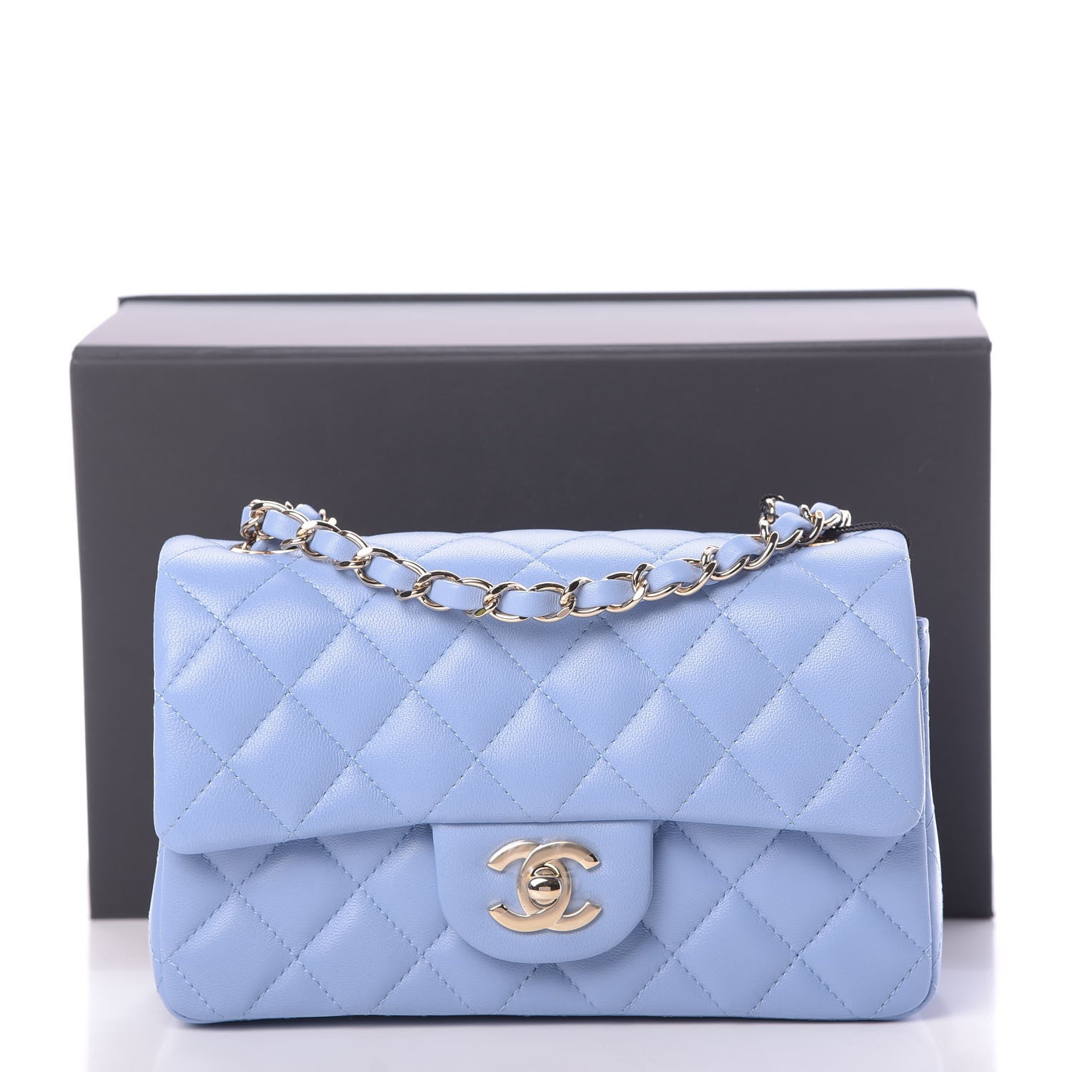 Chanel Lambskin Quilted Mini Rectangular Flap Light Blue 11 of 11