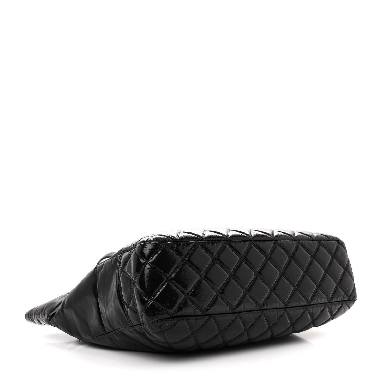 Shiny Aged Calfskin Quilted Large Shopping Bag Black