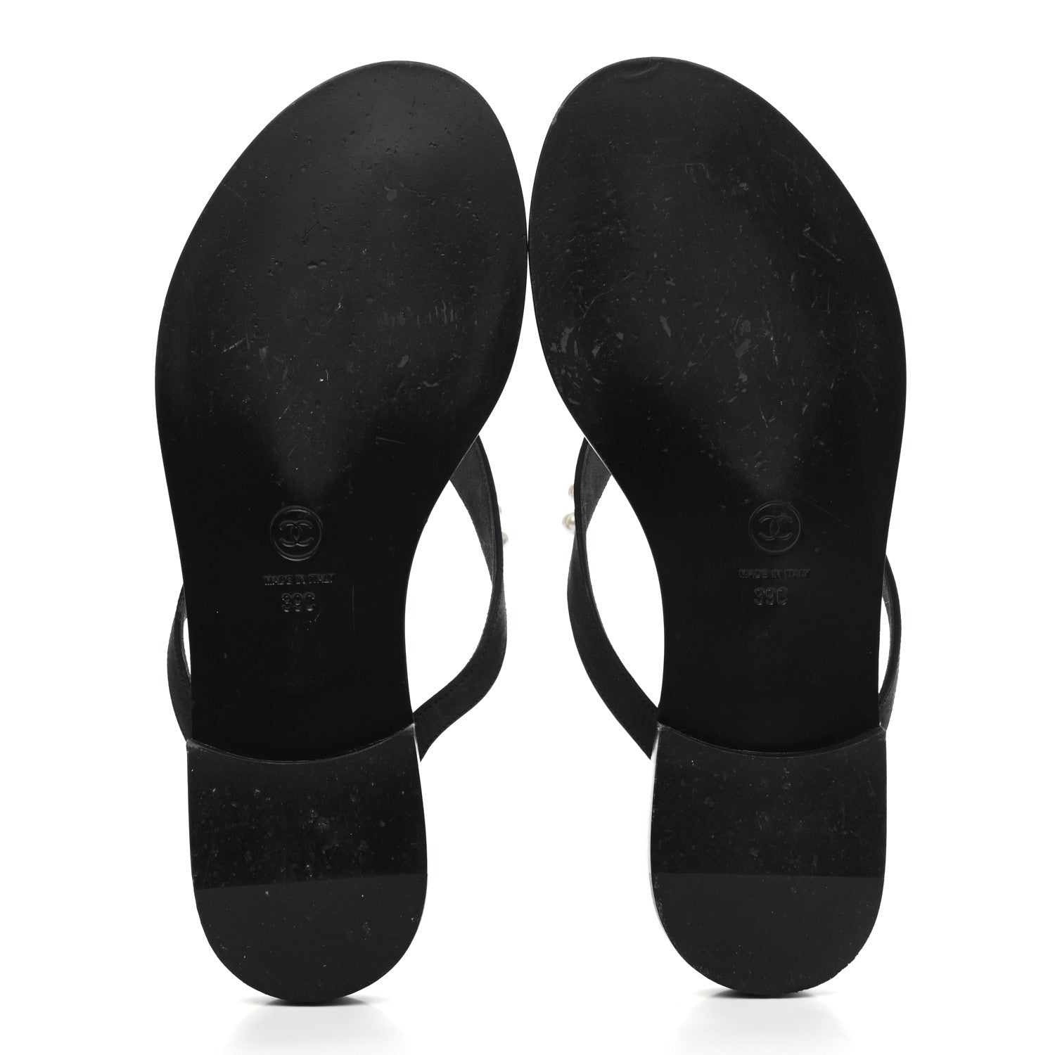 Chanel Suede Pearl Thong Sandals 39 Black 5 of 10