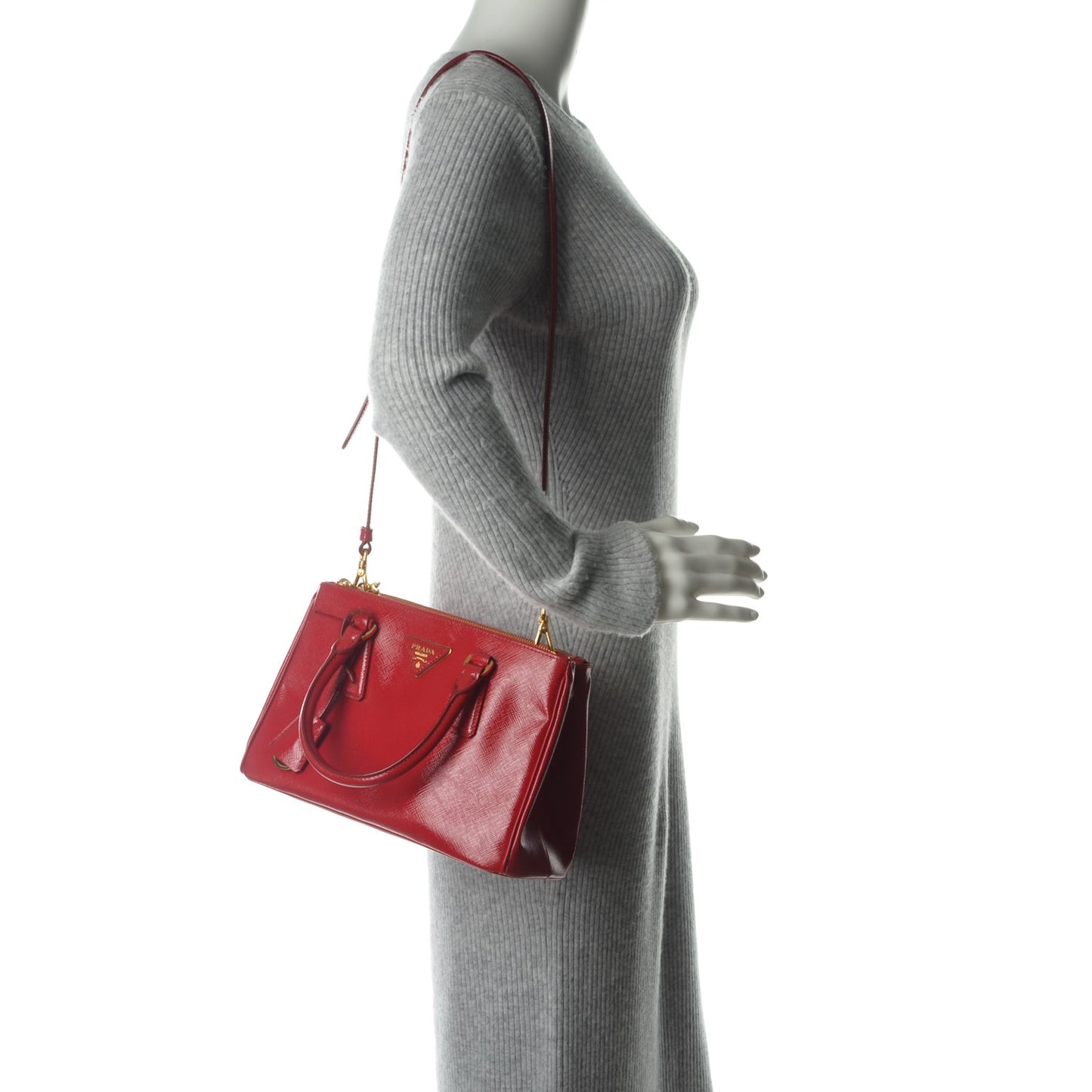 Saffiano Vernice Mini Galleria Double Zip Tote Rosso