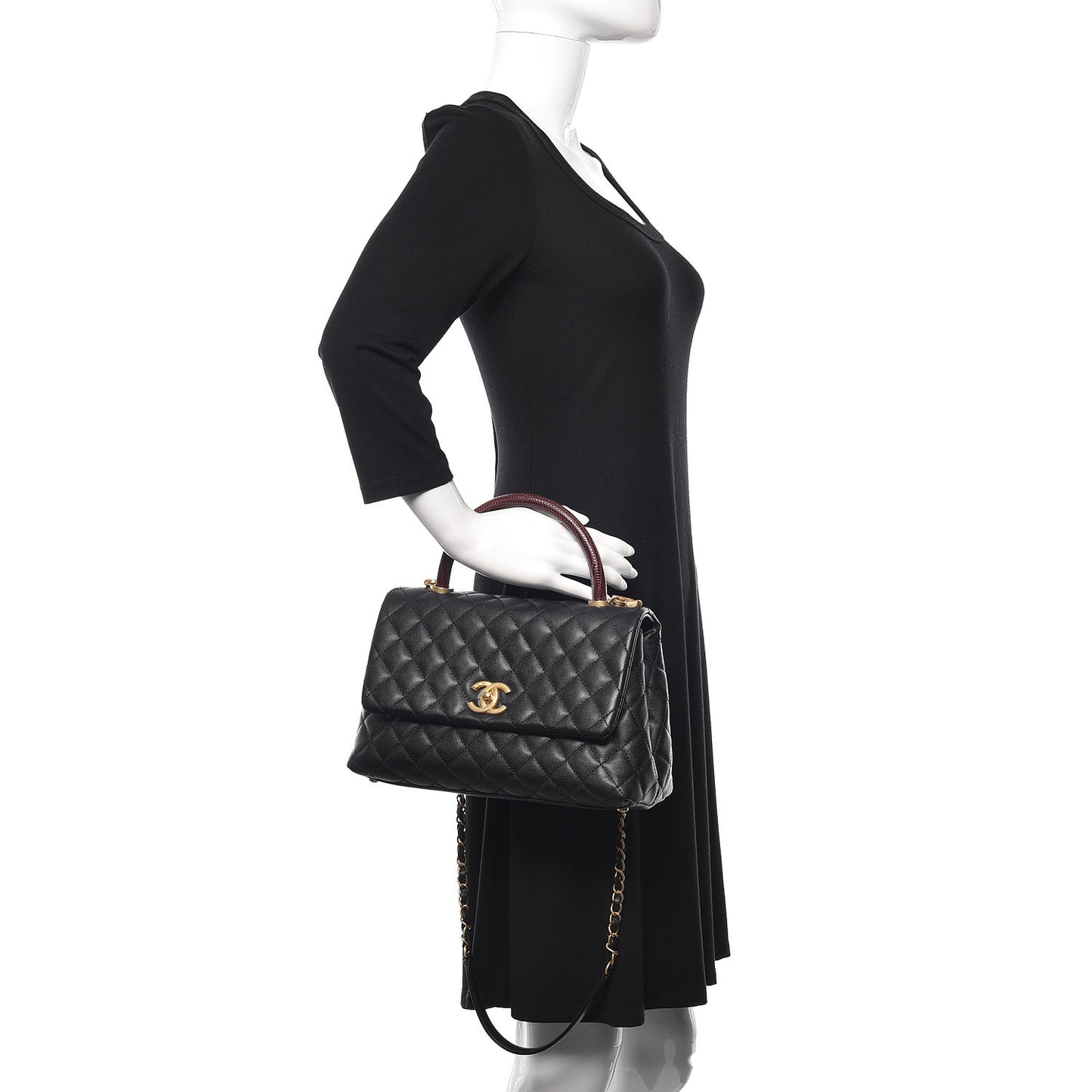 Caviar Lizard Quilted Small Coco Handle Flap Black