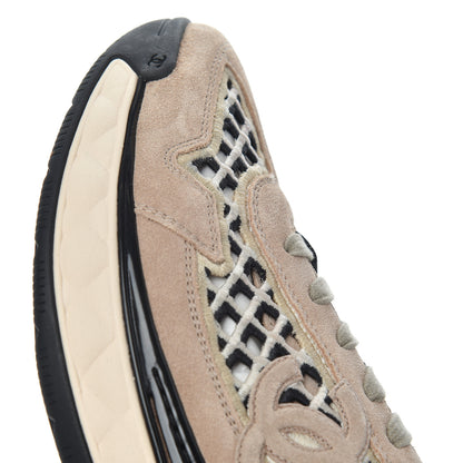 Chanel Suede Calfskin Embroidered CC Sneakers 41 Beige Black 9 of 17