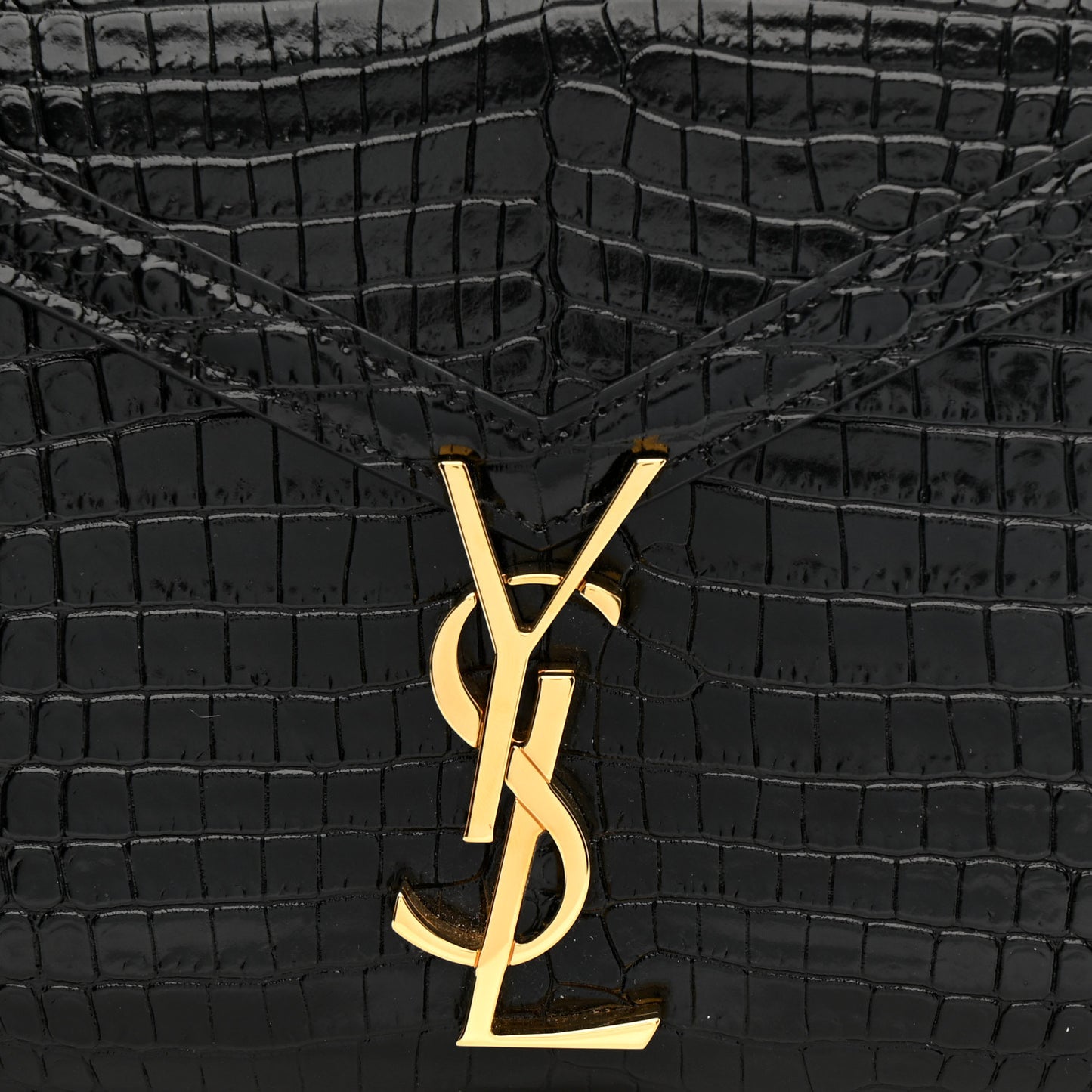 Calfskin Crocodile Embossed Mini Classic Monogram Cassandra Top Handle Black