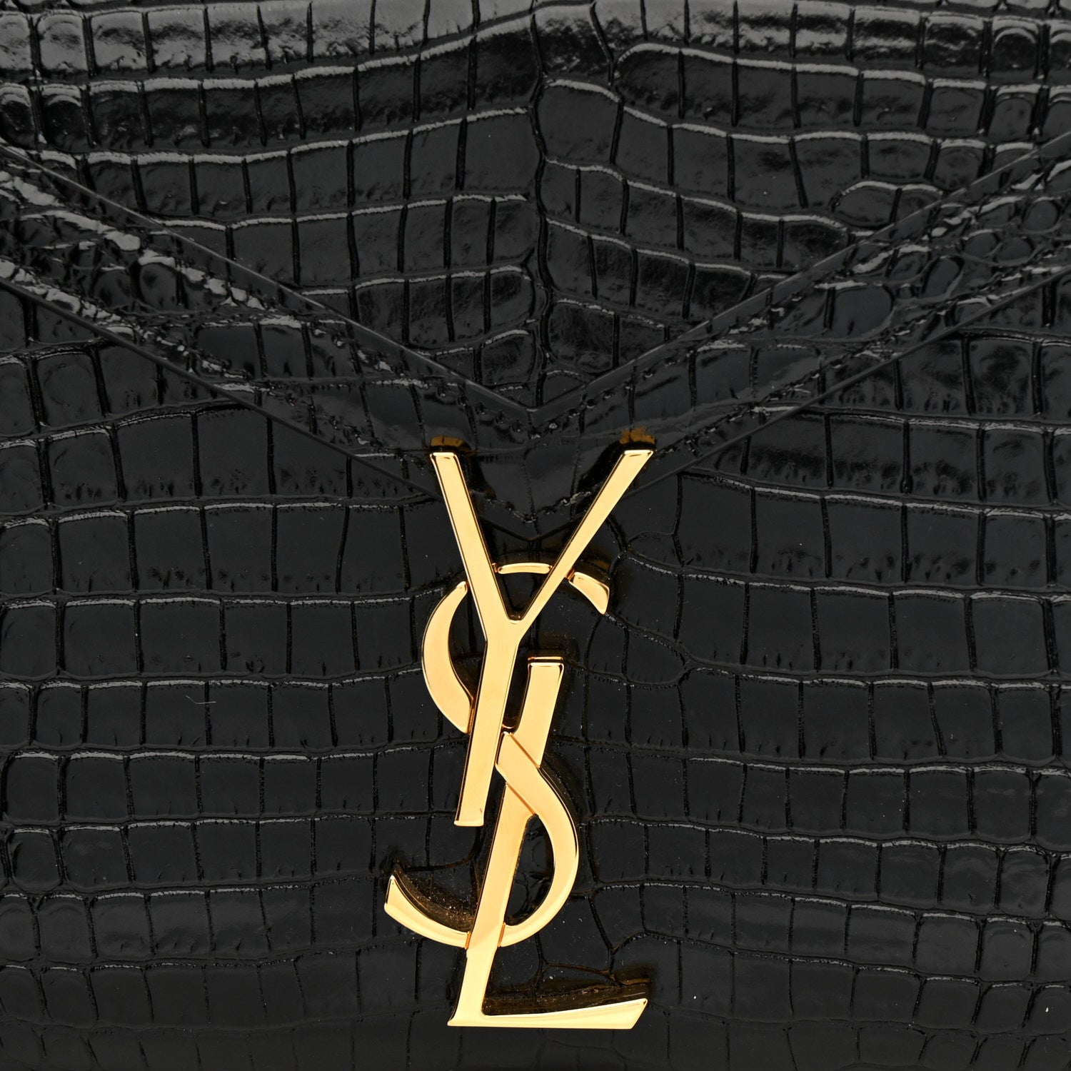 Saint Laurent Calfskin Crocodile Embossed Mini Classic Monogram Cassandra Top Handle Black 8 of 11