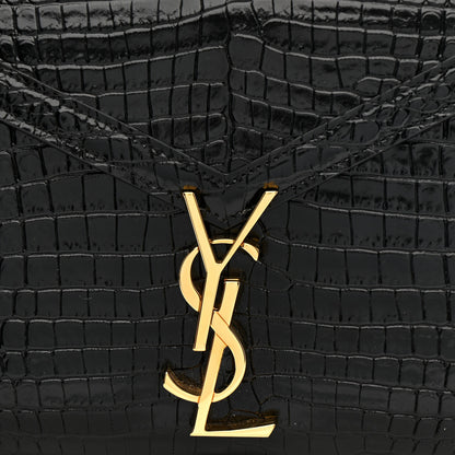 Saint Laurent Calfskin Crocodile Embossed Mini Classic Monogram Cassandra Top Handle Black 8 of 11