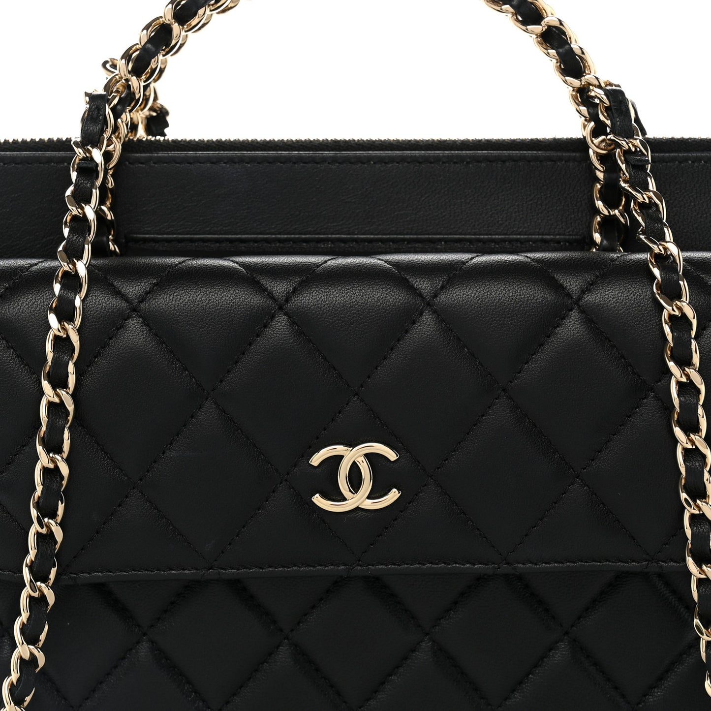 Lambskin Quilted Chain Top Handle Clutch With Chain Black