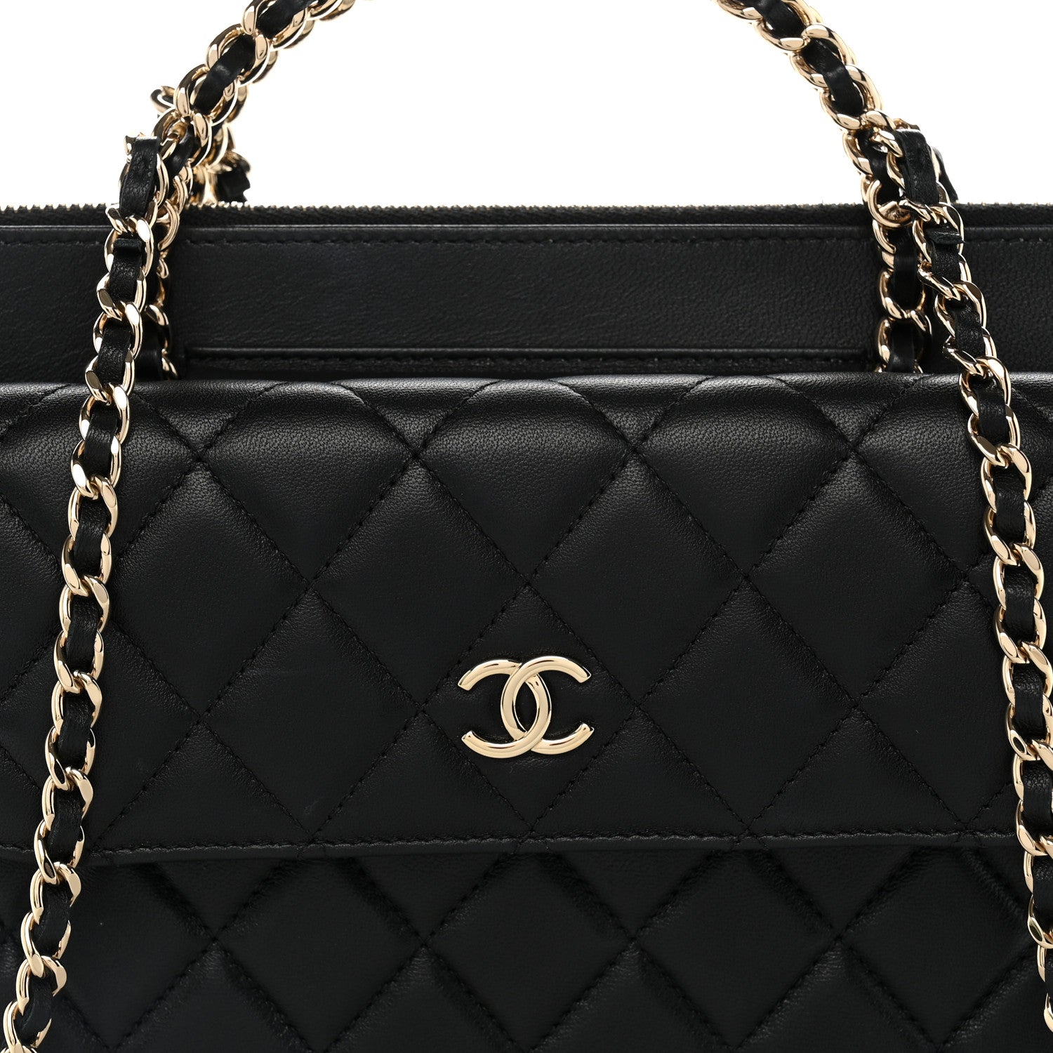 Chanel Lambskin Quilted Chain Top Handle Clutch With Chain Black 7 of 9