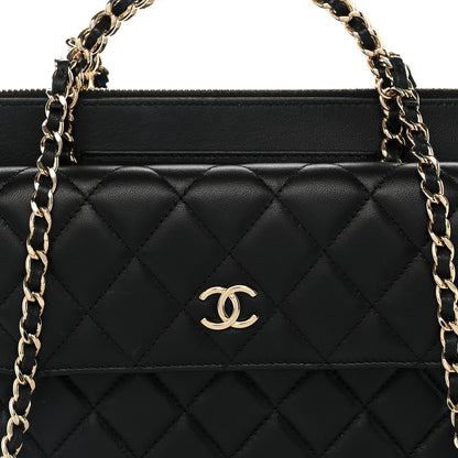 Chanel Lambskin Quilted Chain Top Handle Clutch With Chain Black 7 of 9