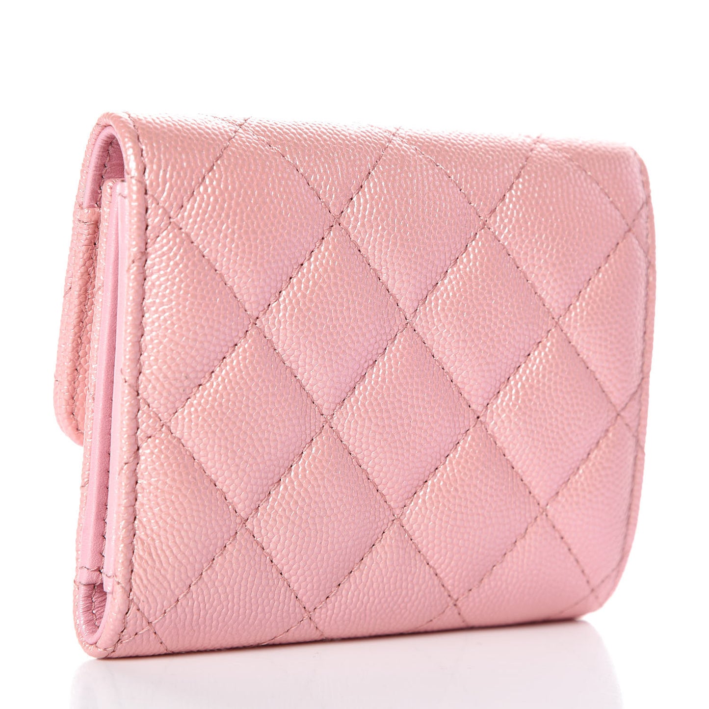 Iridescent Caviar Quilted Small Flap Wallet Rose Pink