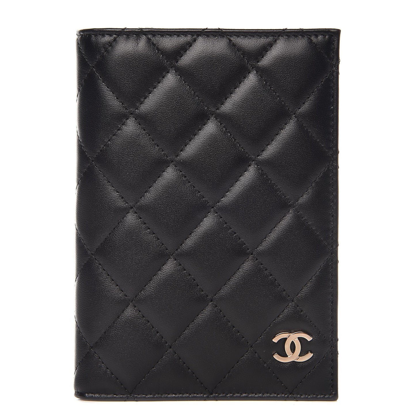 Lambskin Quilted Passport Holder Black
