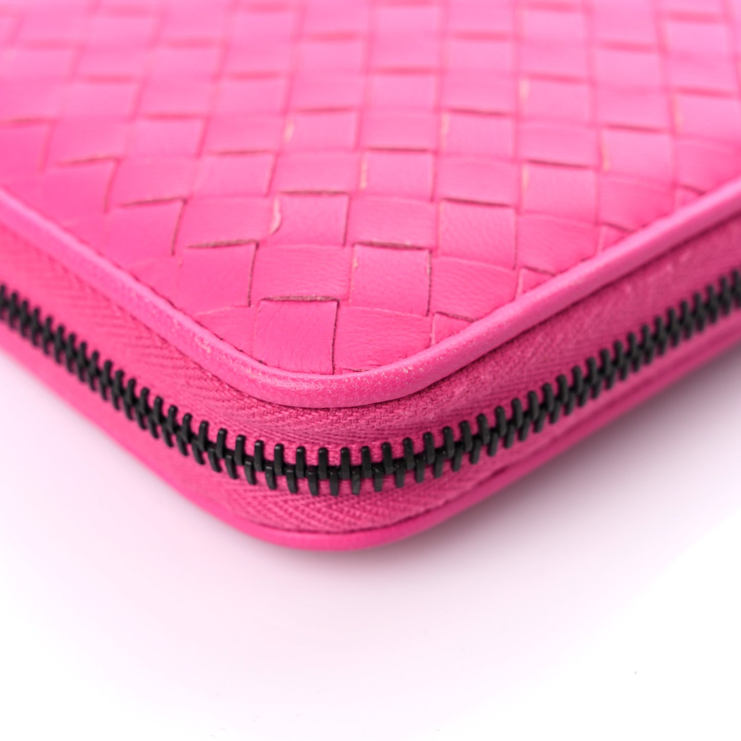 Nappa Intrecciato Zip Around Wallet Pink