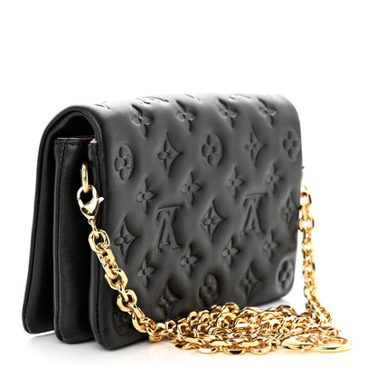 Louis Vuitton Lambskin Embossed Monogram Pochette Coussin Black 3 of 10