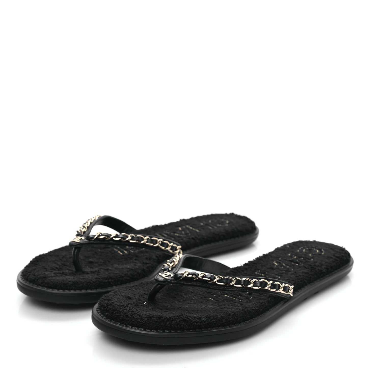 Lambskin CC Chain Thong Sandals 38 Black