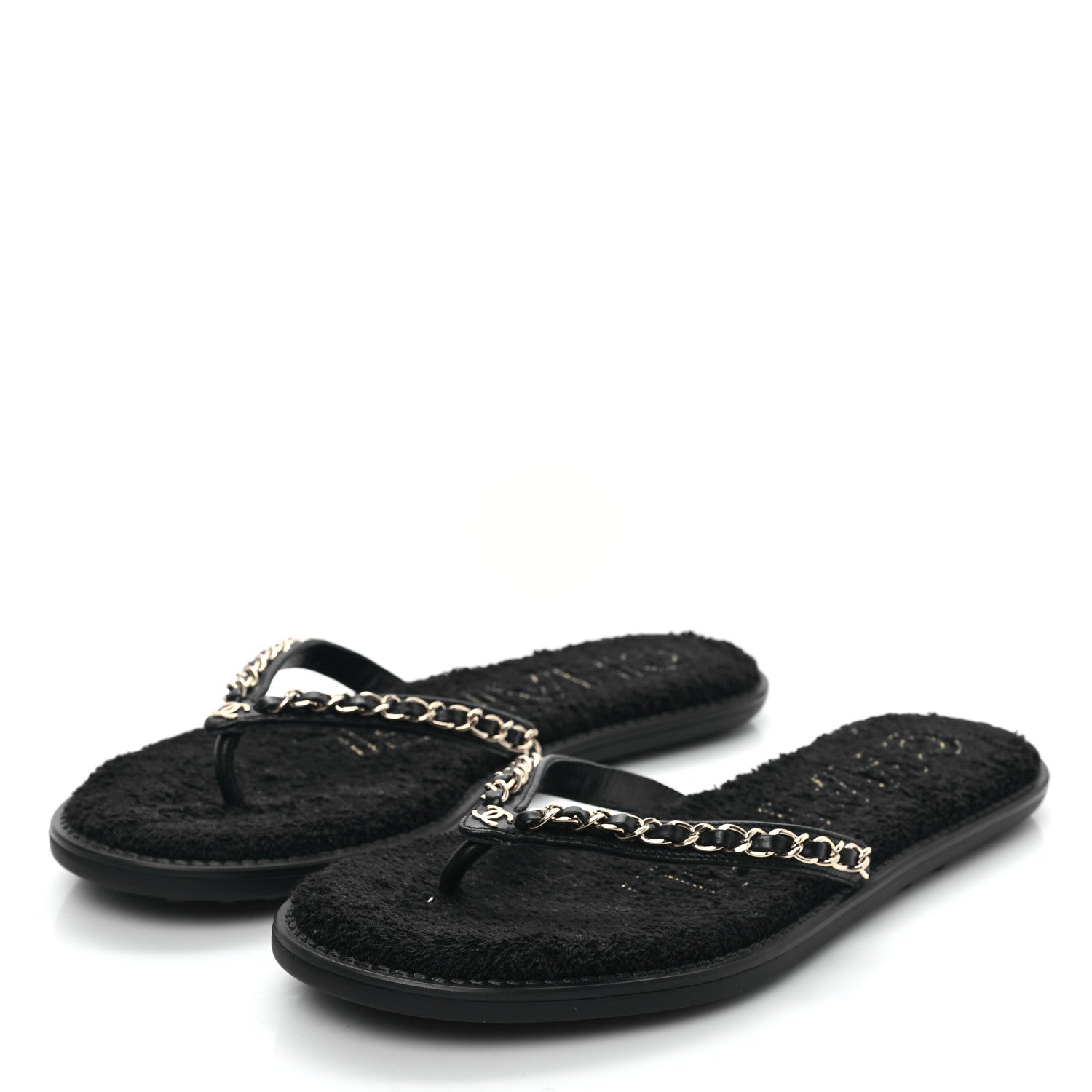 Chanel Lambskin CC Chain Thong Sandals 38 Black 3 of 8
