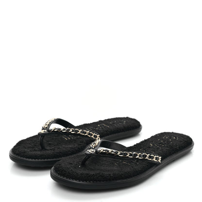 Chanel Lambskin CC Chain Thong Sandals 38 Black 3 of 8