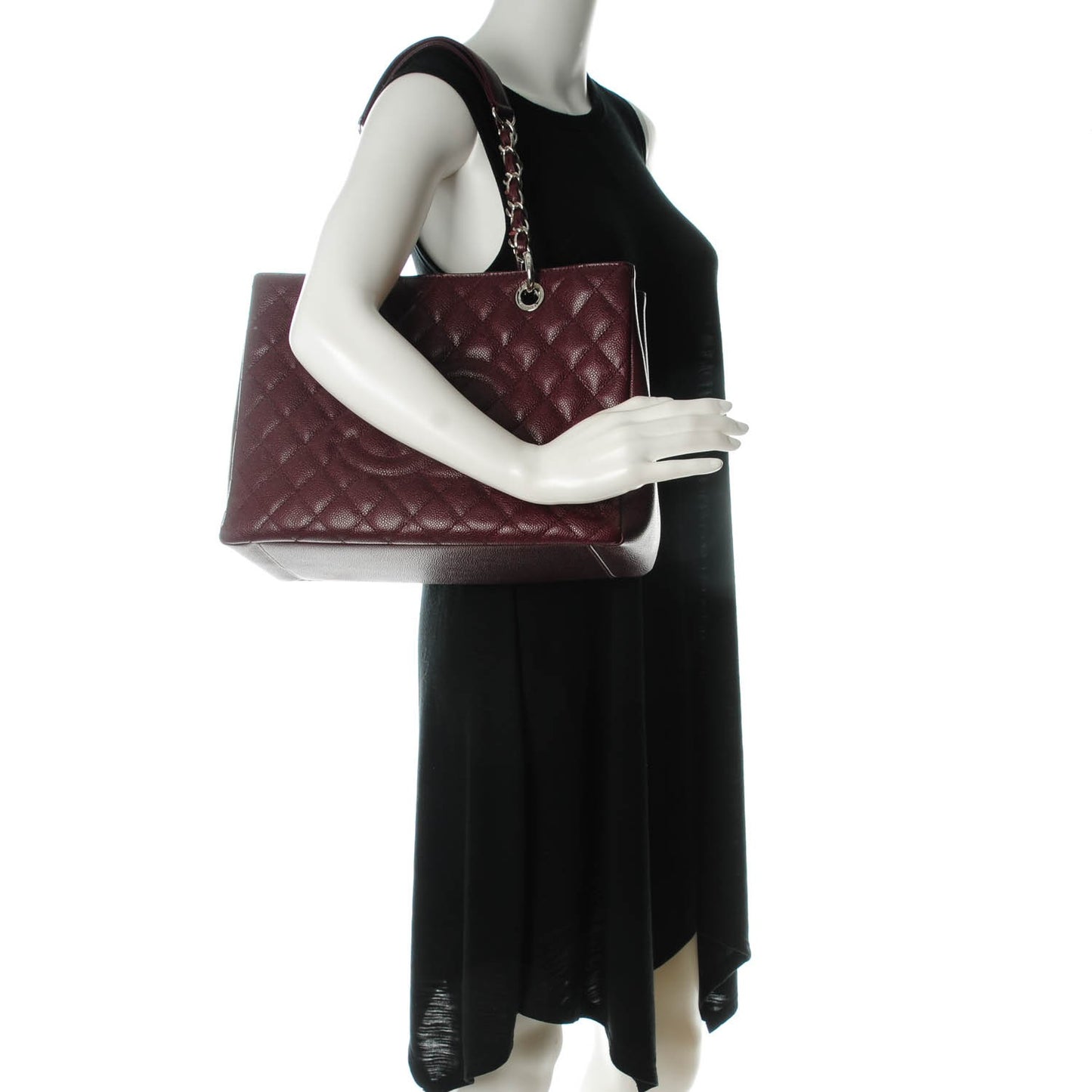 Caviar Quilted Grand Shopping Tote GST Dark Burgundy
