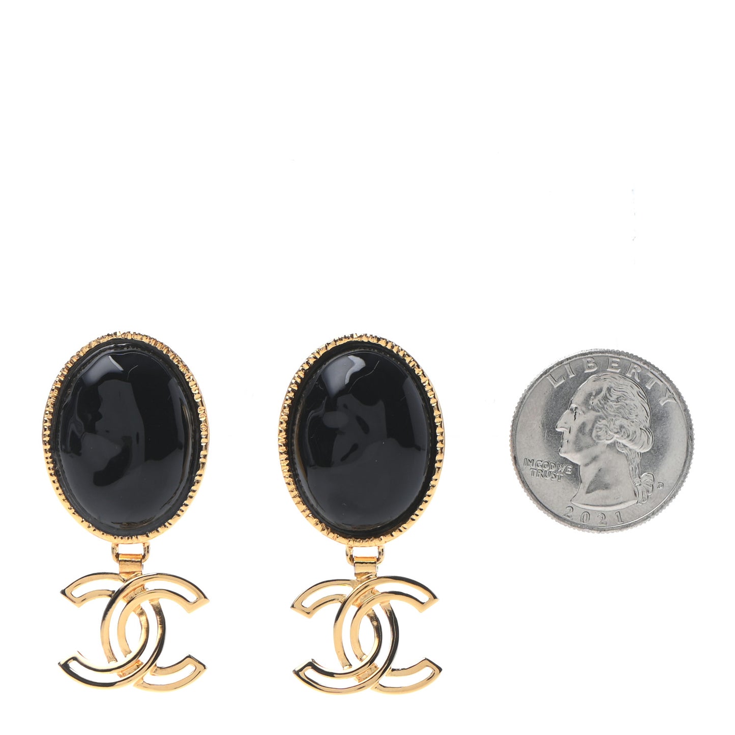 Resin Metal Obazine CC Drop Earrings Gold Black