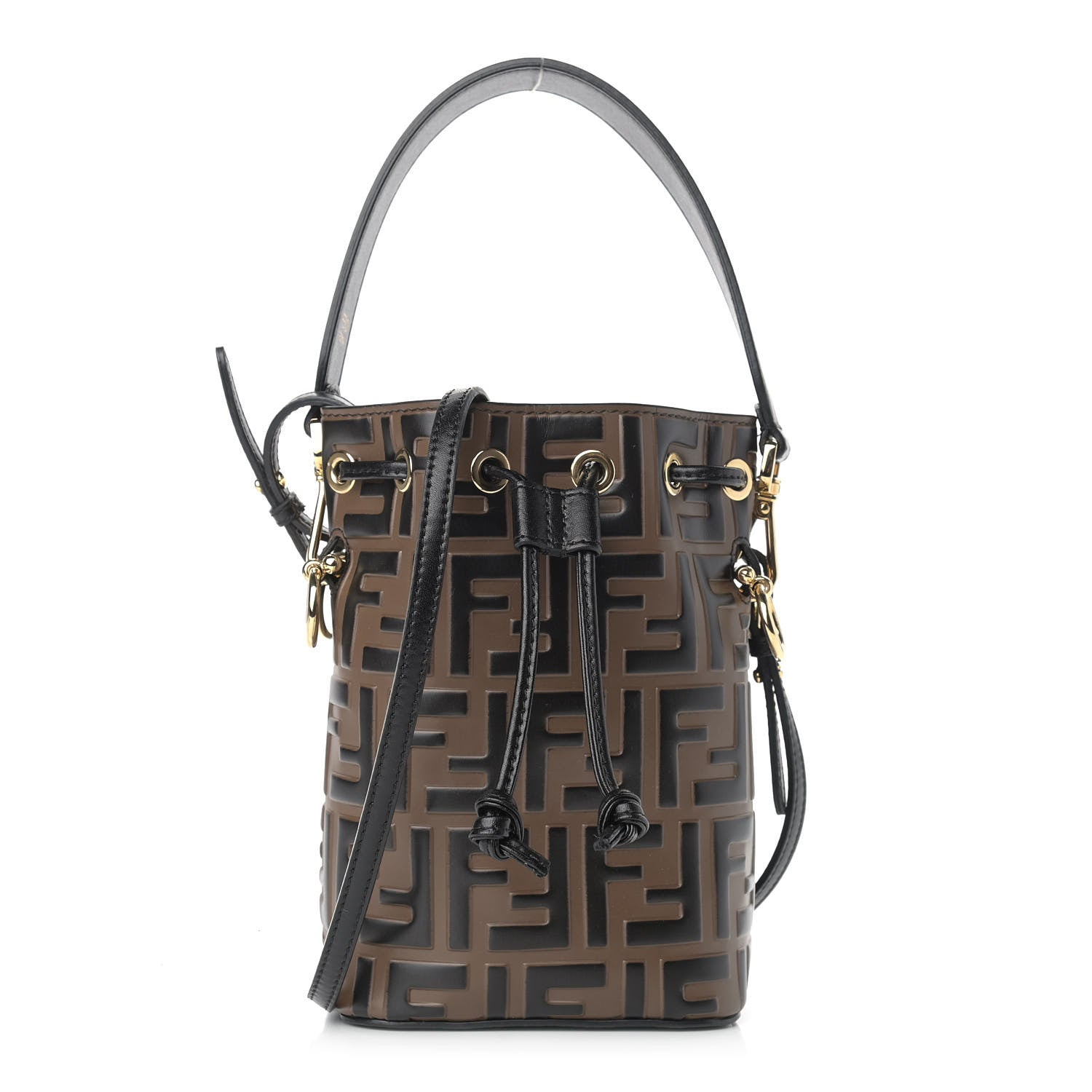 Fendi Vitello Liberty F is Fendi Bi-Color FF 1974 Embossed Mini Mon Tresor Bucket Bag Maya Black 1 of 10