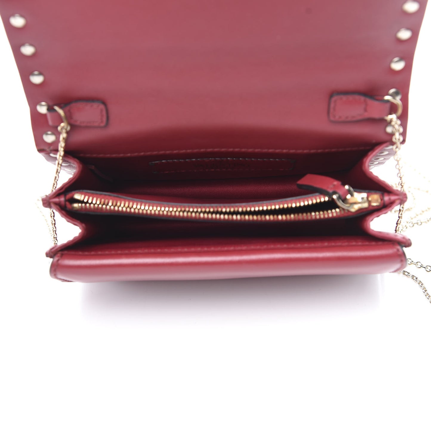 Calfskin Rockstud Wallet on Chain Red
