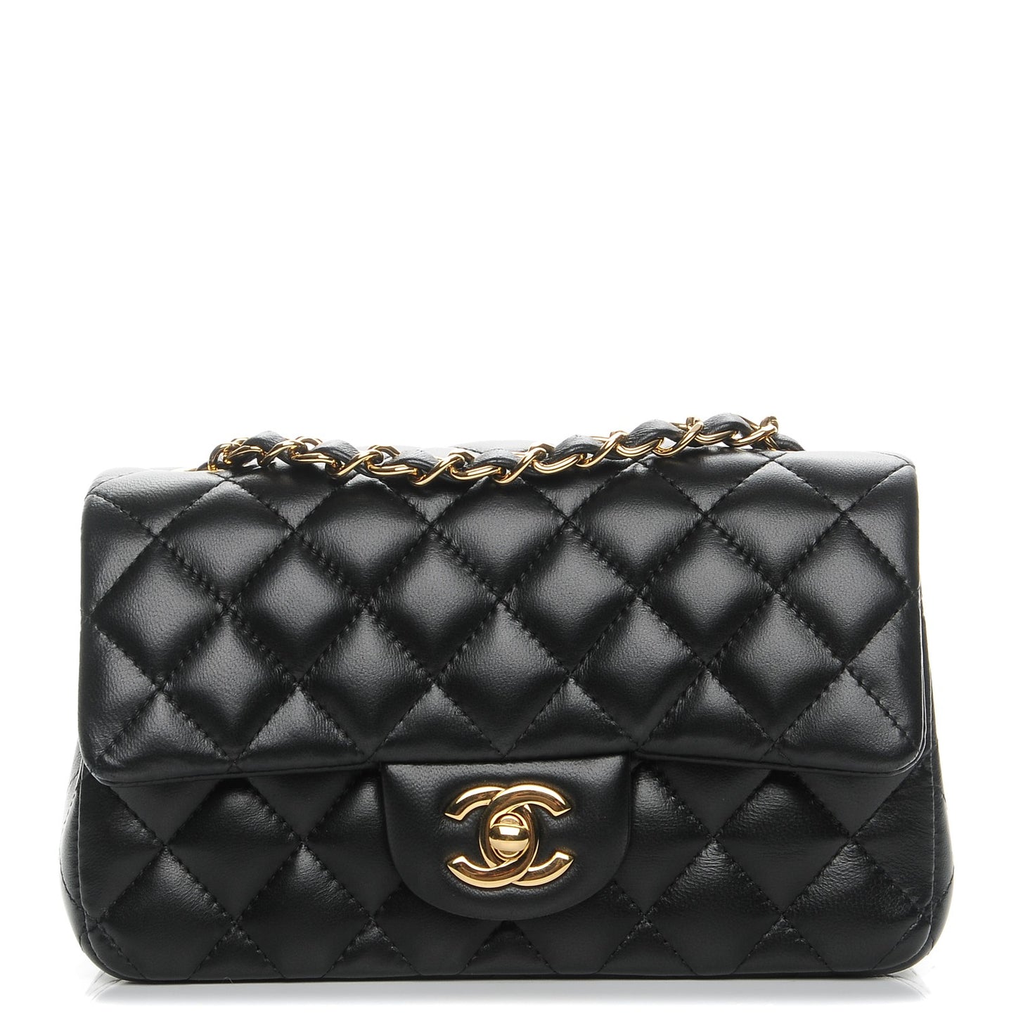 Lambskin Quilted Mini Rectangular Flap Black
