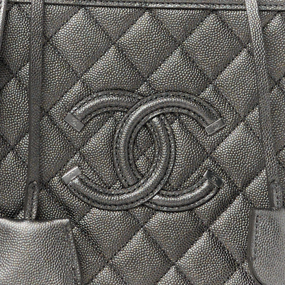 Chanel Metallic Caviar Quilted Medium CC Filigree Vanity Case Dark Silver 11 of 16