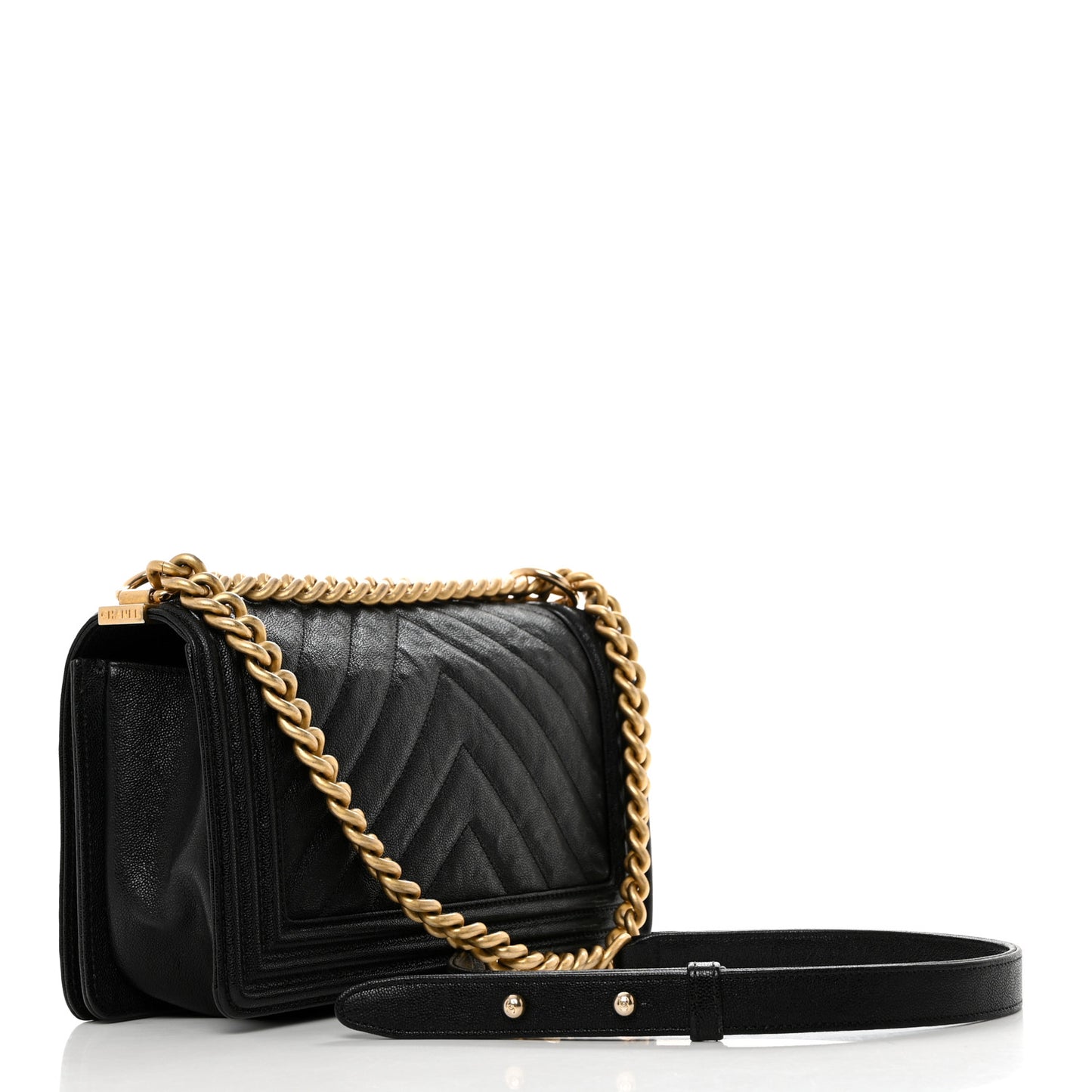 Caviar Chevron Quilted Medium Boy Flap Black