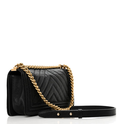 Chanel Caviar Chevron Quilted Medium Boy Flap Black 2 of 10