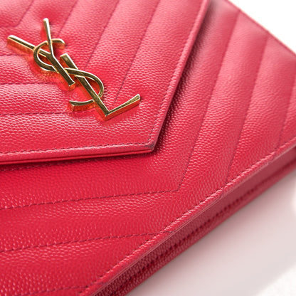 Saint Laurent Grain De Poudre Matelasse Chevron Monogram Envelope Chain Wallet Bubblegum 9 of 13