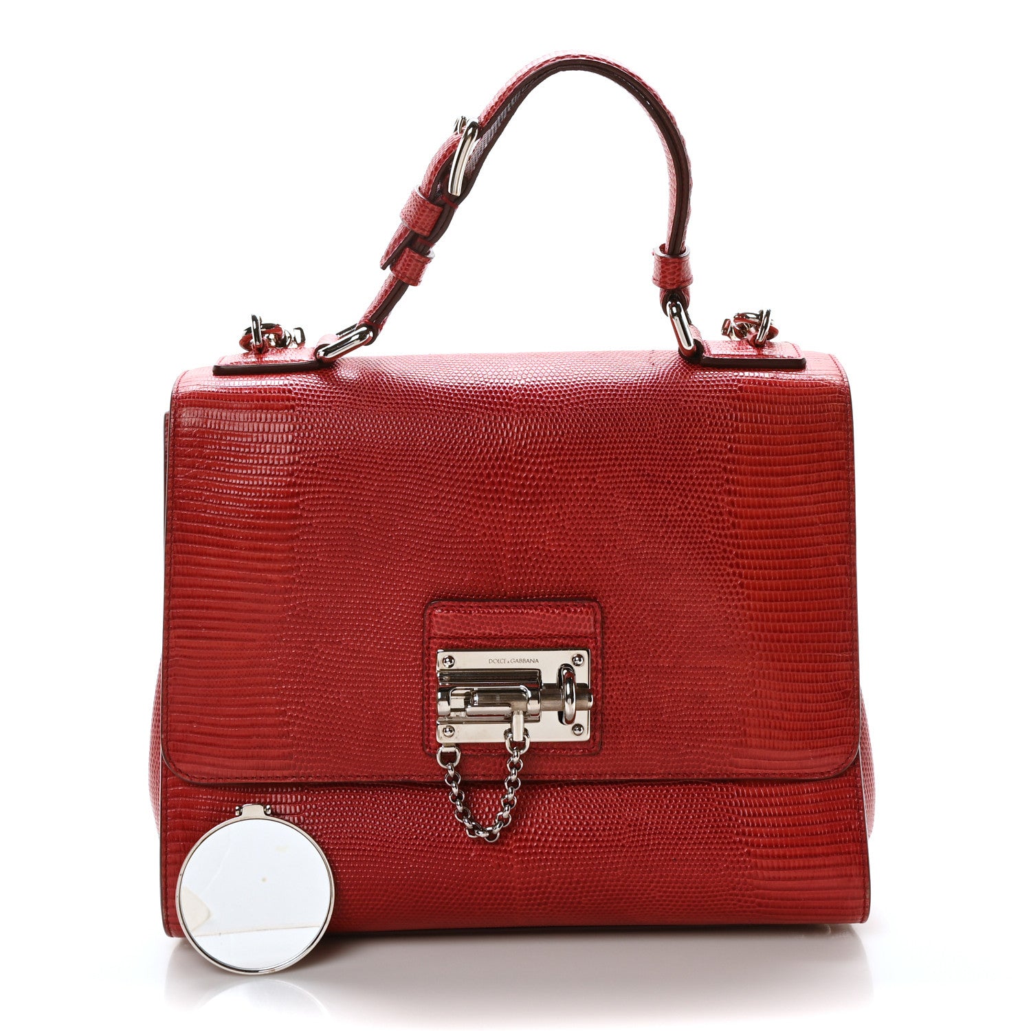 Dolce & Gabbana Lizard Calfskin Embossed Medium Monica Top Handle Bag Rosso Scuro 3 of 11