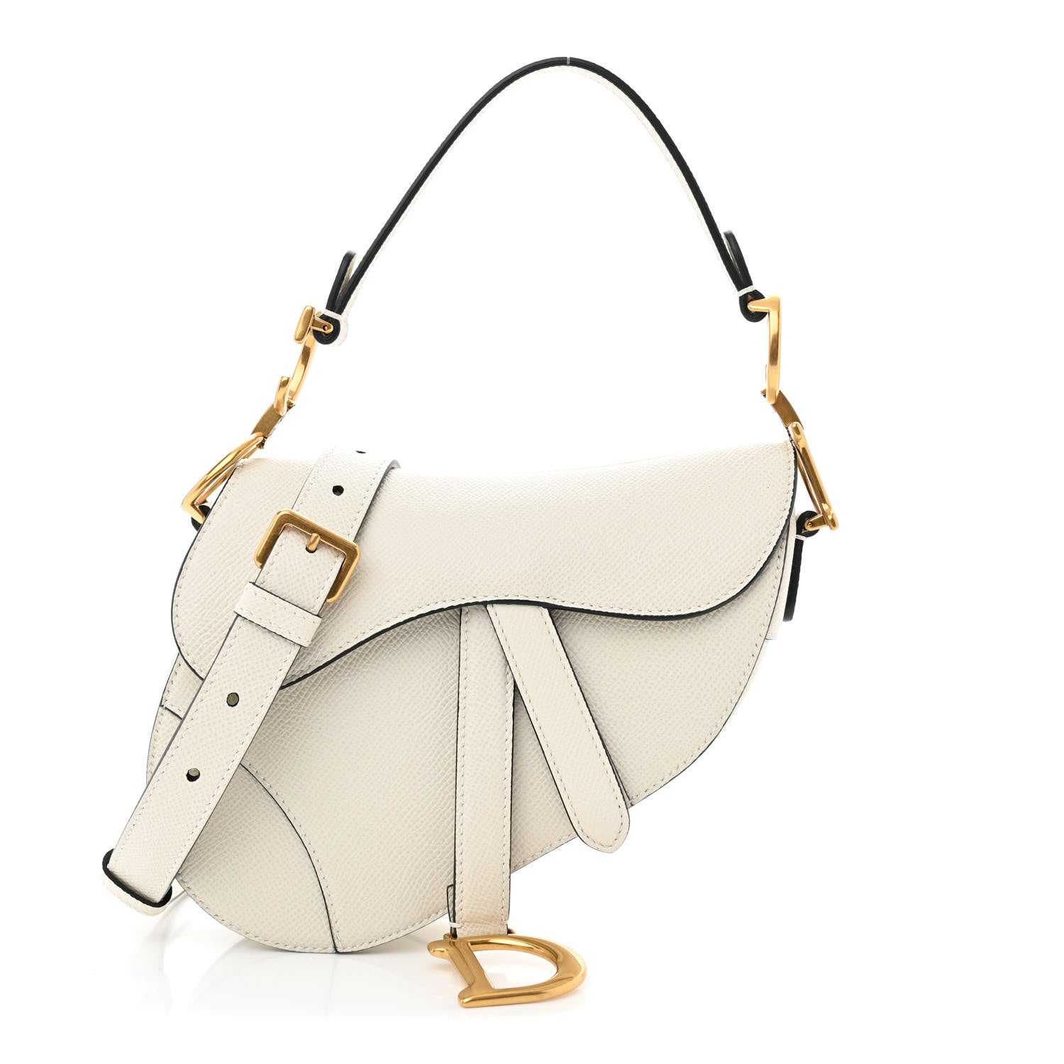 Christian Dior Grained Calfskin Mini Saddle Bag With Strap White 1 of 9