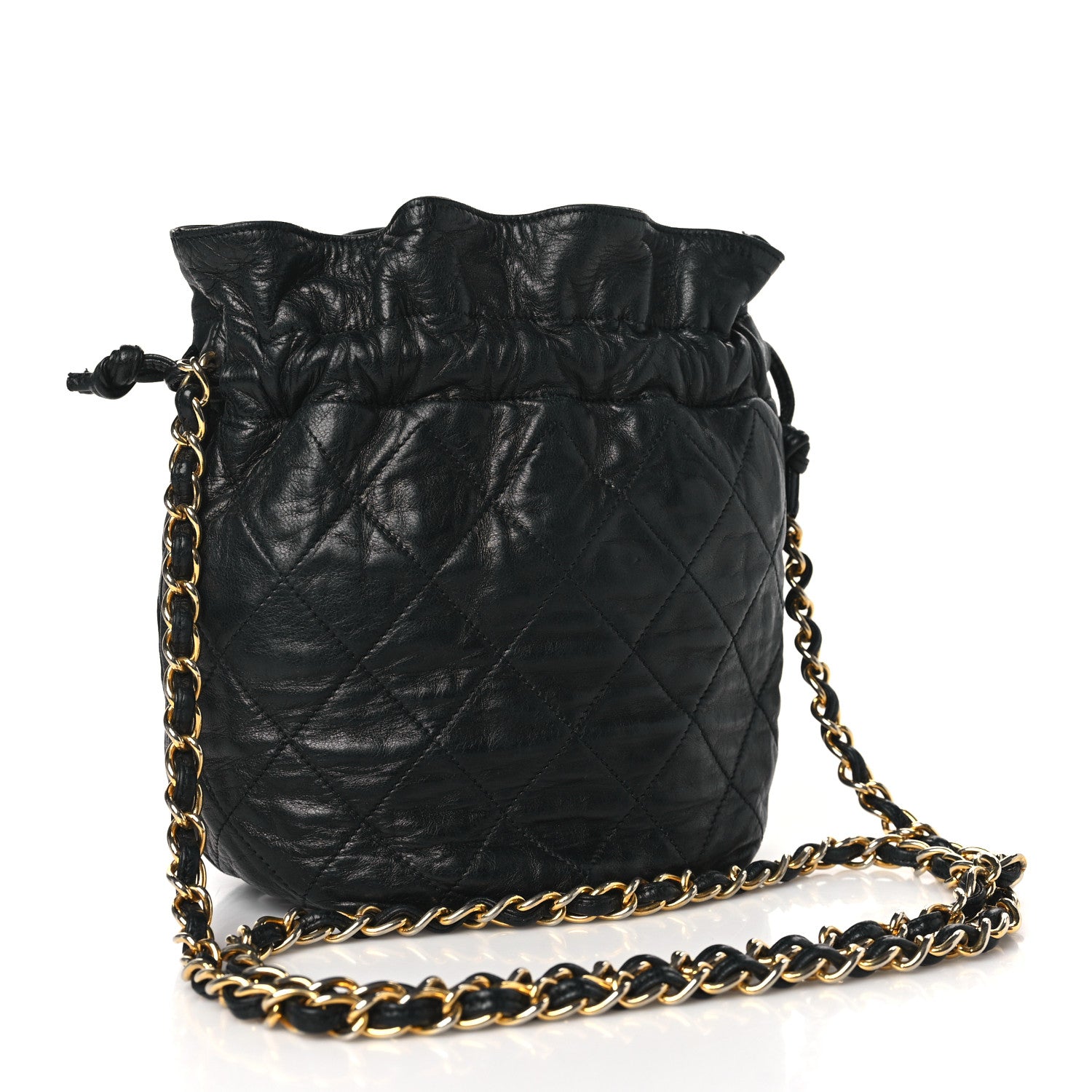 Chanel Lambskin Quilted Mini Drawstring Bucket Bag Black 3 of 12